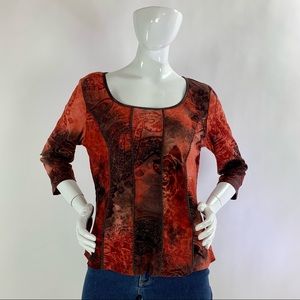 Women’s Large (L) Paisley & Floral DRESSBARN Devore-Velvet Top